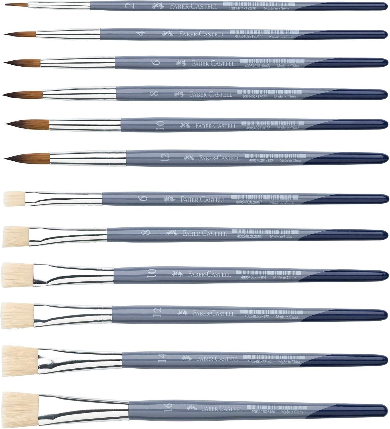 Complete 12-delige Kwastenset - Rond & Plat, Synthetisch Haar