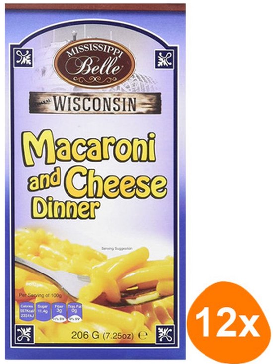 Mississippi Belle Wisconsin Macaroni and Cheese Diner, verpakking van 12 stuks, 206 gram per doos.