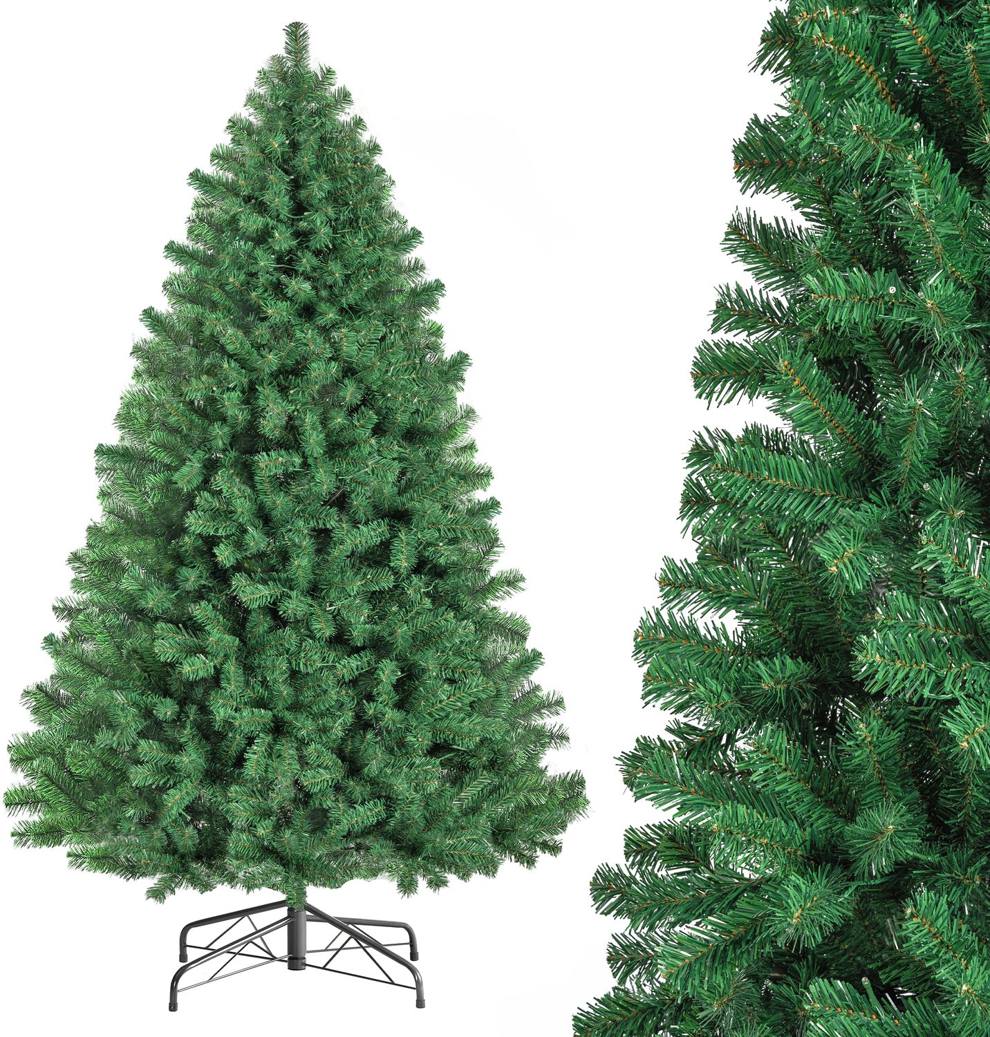 Sinaopus Kunstkerstboom met Verlichting 210 cm – Groene PVC Kerstboom – 350 Lichtpunten – 1050 Takpunten – Diameter 130 cm – Extra Volle Kunstboom met Metalen Standaard