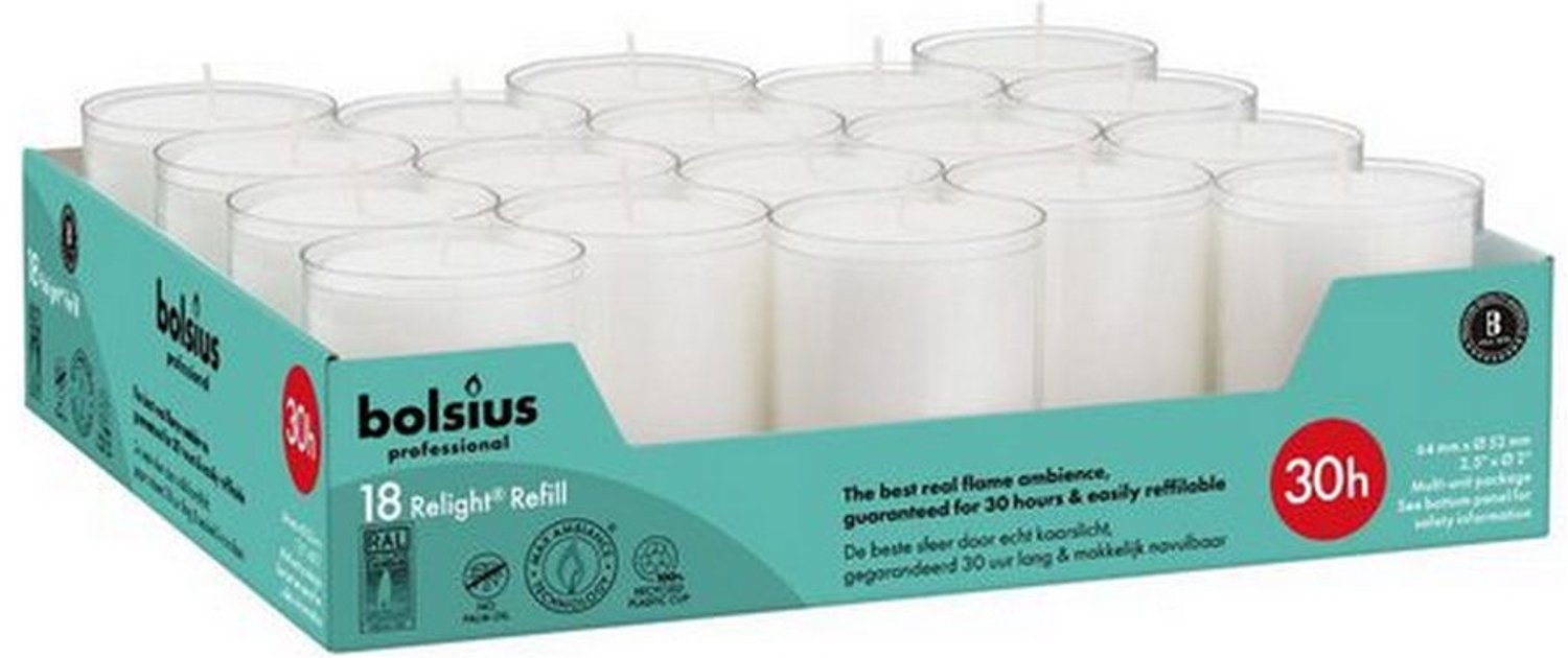 Bolsius | Relight 30 Uur Transparant | 4 x 18 stuks