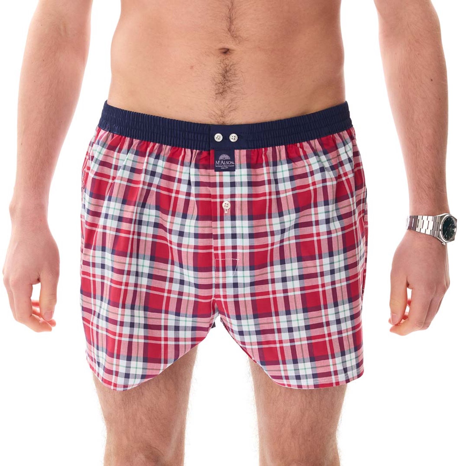 McAlson Heren Boxershort Madras Rood & Marineblauw Rood XL