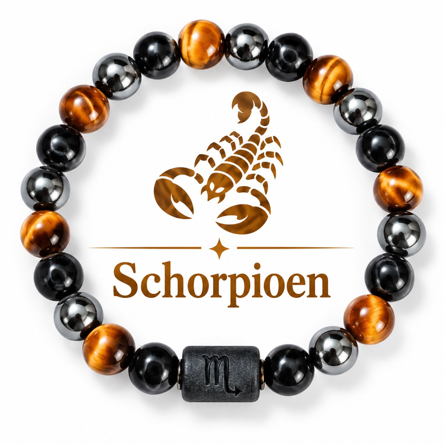 S4H Sterrenbeeld Armband Scorpio – Tijgeroog, Hematiet & Obsidiaan | Schorpioen Edelsteen Armband