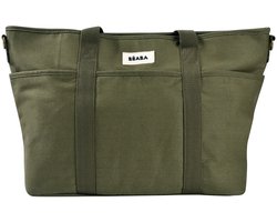 Béaba Madrid Luiertas 22 L - Verzorgingstas in Tote Bag-Model met 11 Vakken - Inclusief Gewatteerd Verschoningsmatje en Isothermisch Vak - PFAS-vrije en Waterafstotende Stof - Kinderwagenbevestiging - Lichen/Seagrass Kaki