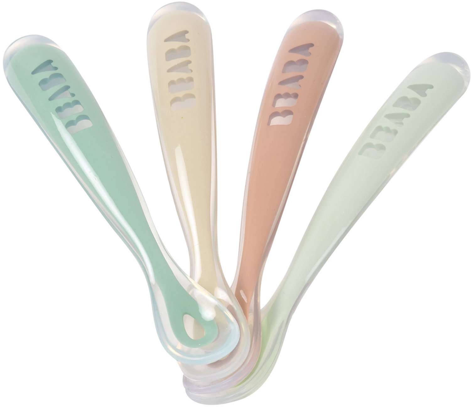 Béaba Siliconen Lepel Set - 4 Stuks - Velvet Grey/Sage Green - Zacht & Ergonomisch - 4+ Maanden