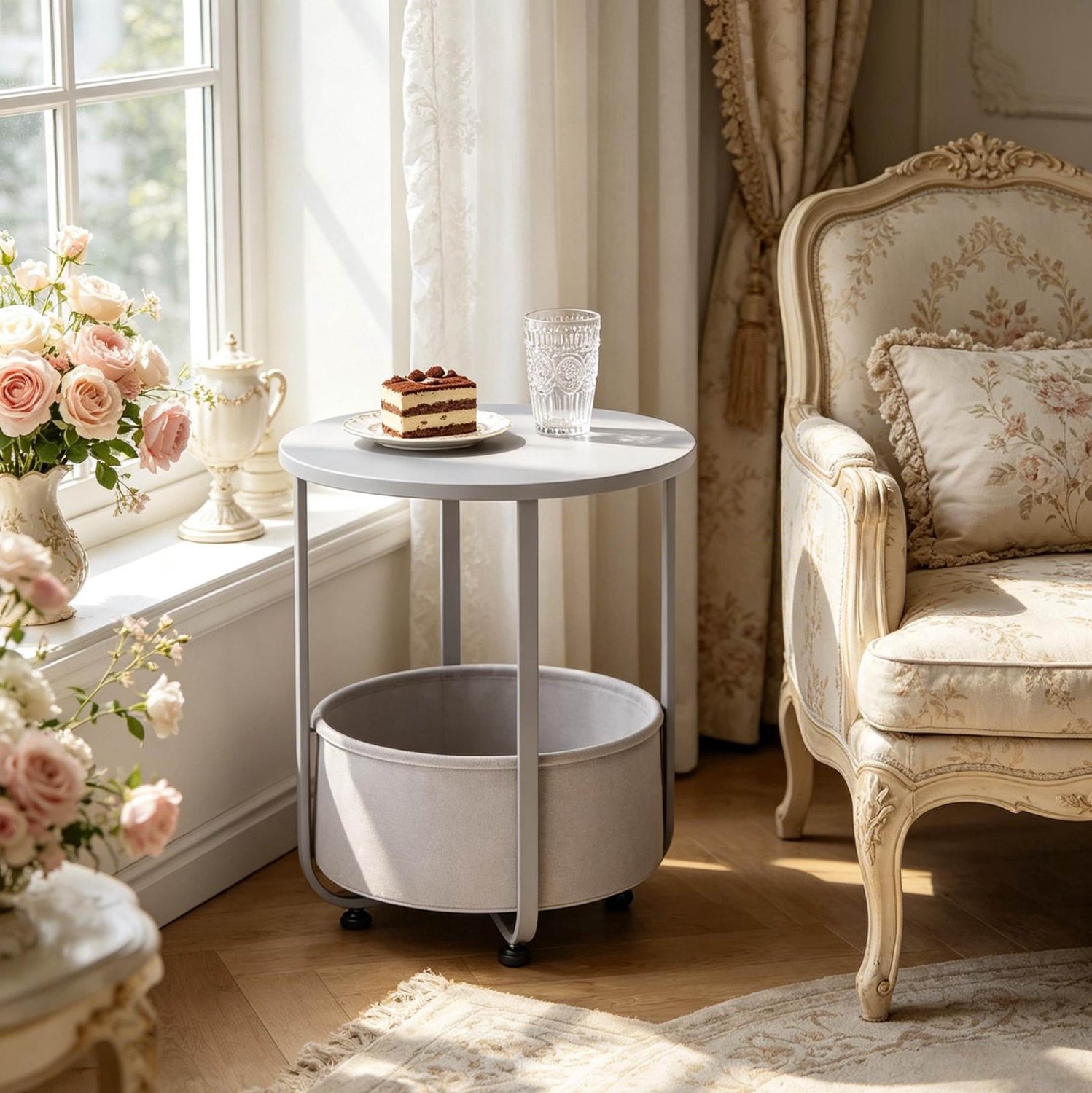 CHICFURN Bijzettafel - 35 kg draagvermogen - rond - grijs