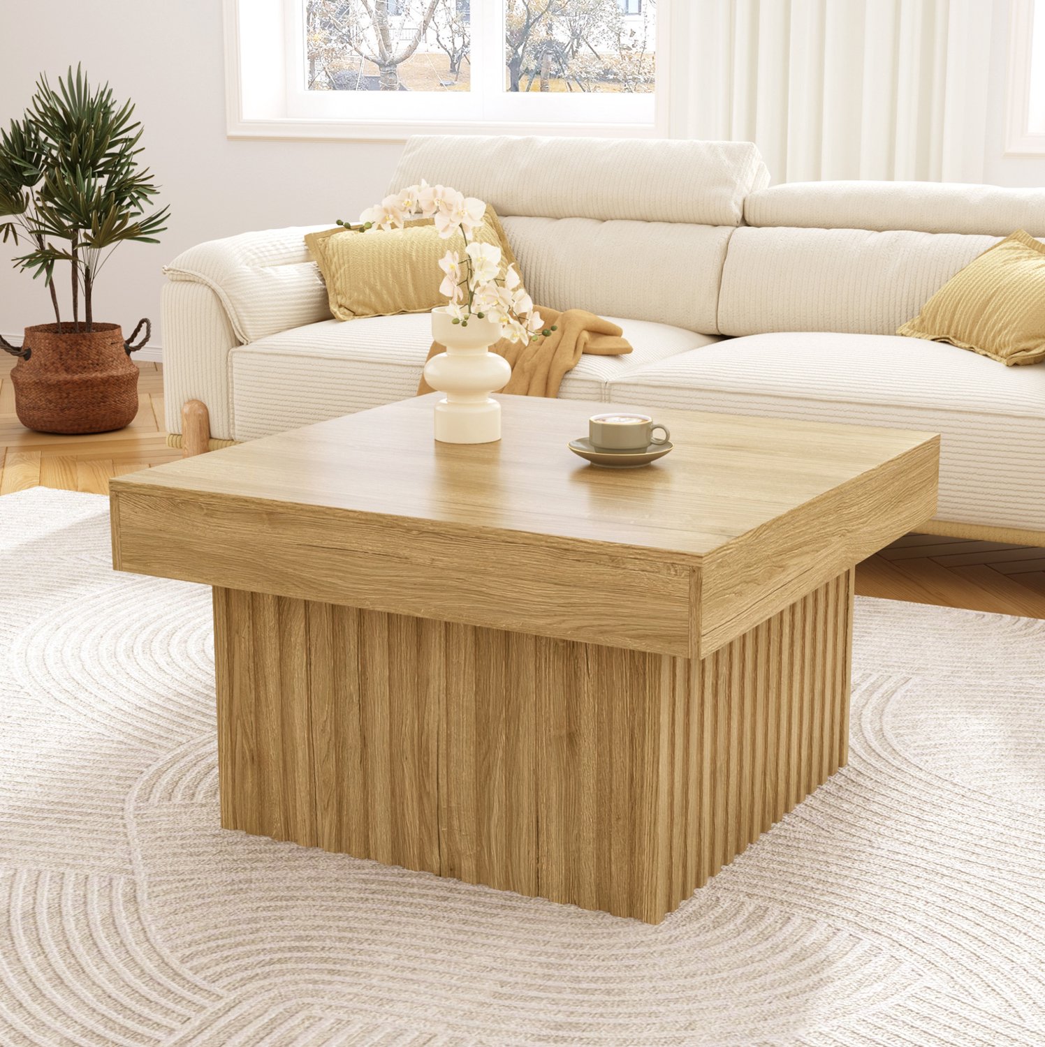 CHICFURN Salontafel - Onderhoudsvriendelijk - Vierkant - MDF onderstel - Naturel