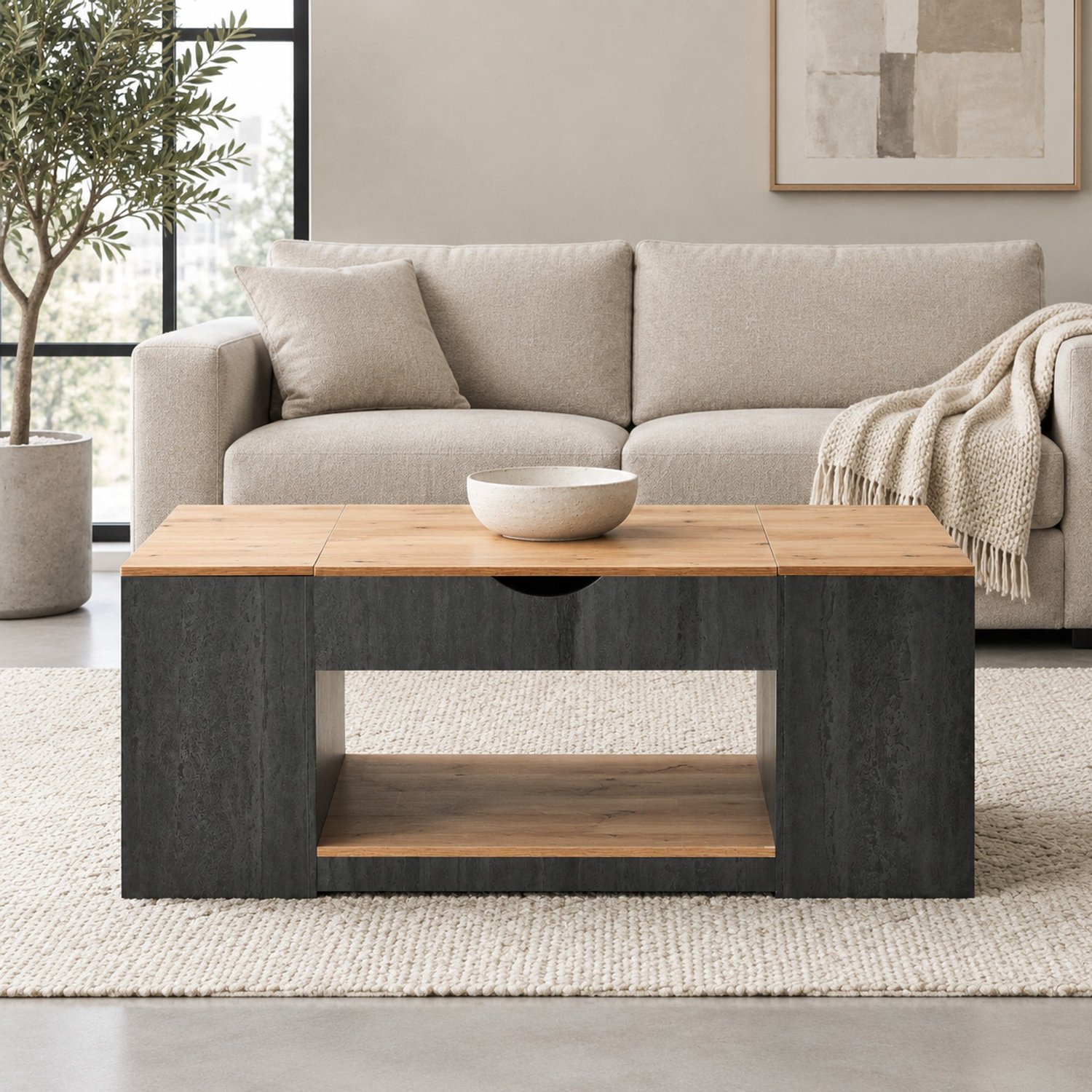 CHICFURN Salontafel - Liftfunctie - Opbergruimte - Grijs en bruin