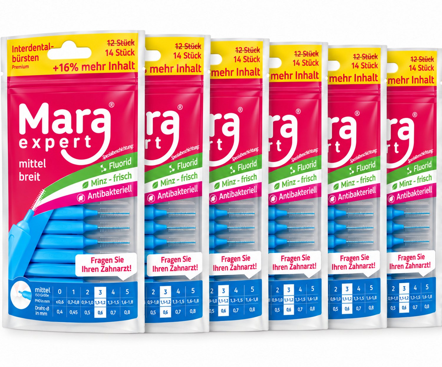 Mara Expert ID Brush Ragers - ISO 3 - Blauw - 6 x 14 stuks - Voordeelverpakking