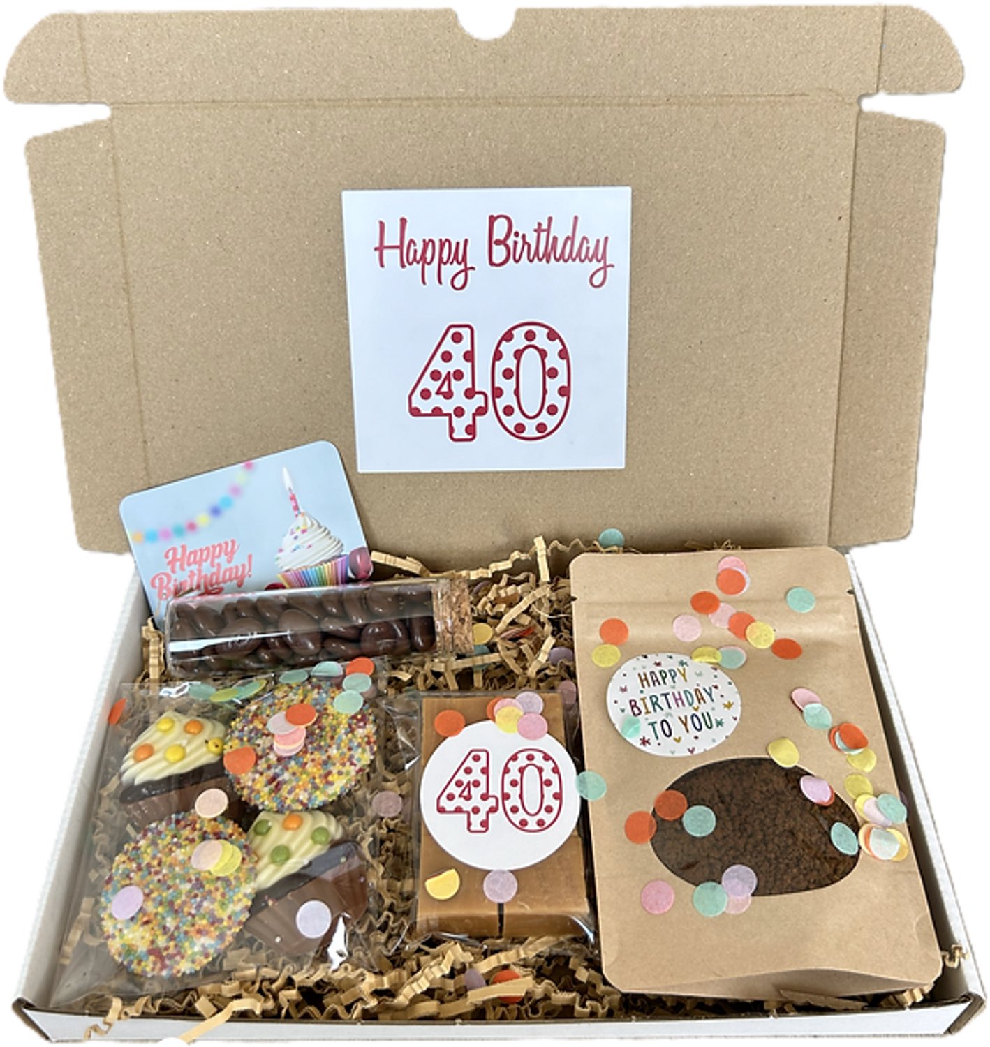 40 Verjaardag koffie brievenbus cadeau - chocolade - fudge - mokkaboontjes