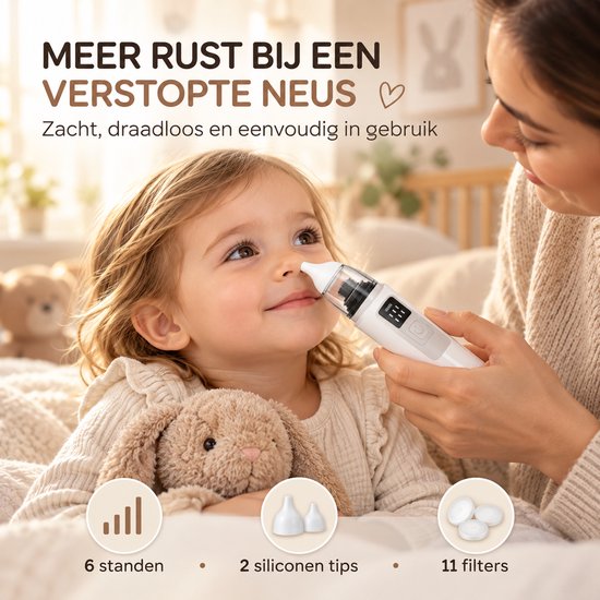 Neusreiniger Baby - Elektrische Neuszuiger - Snoetenpoetser - Aspirator - 6 Zuigstanden - Snotzuiger Baby — afbeelding 4