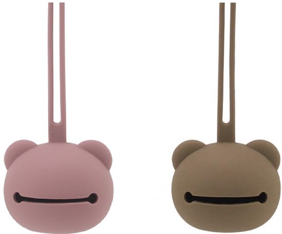 2 Stuks - Siliconen Speenhouder Beervorm - Roze en Bruin — afbeelding 2