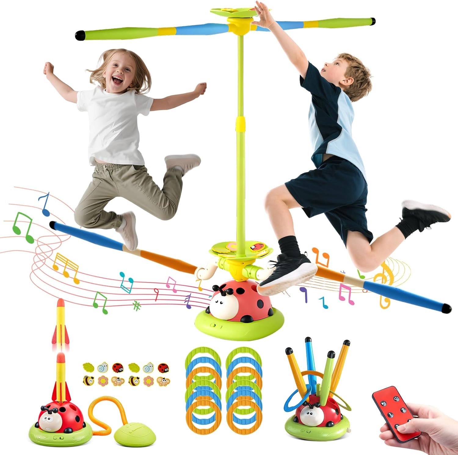 5-in-1 Buiten Speelgoed voor Kinderen, Ruimtevaart Speelgoed, Touwtje Springen, Ring Toren, Actieve Spellen voor Buiten, Geschikt voor Kinderen van 3 tot 8 Jaar