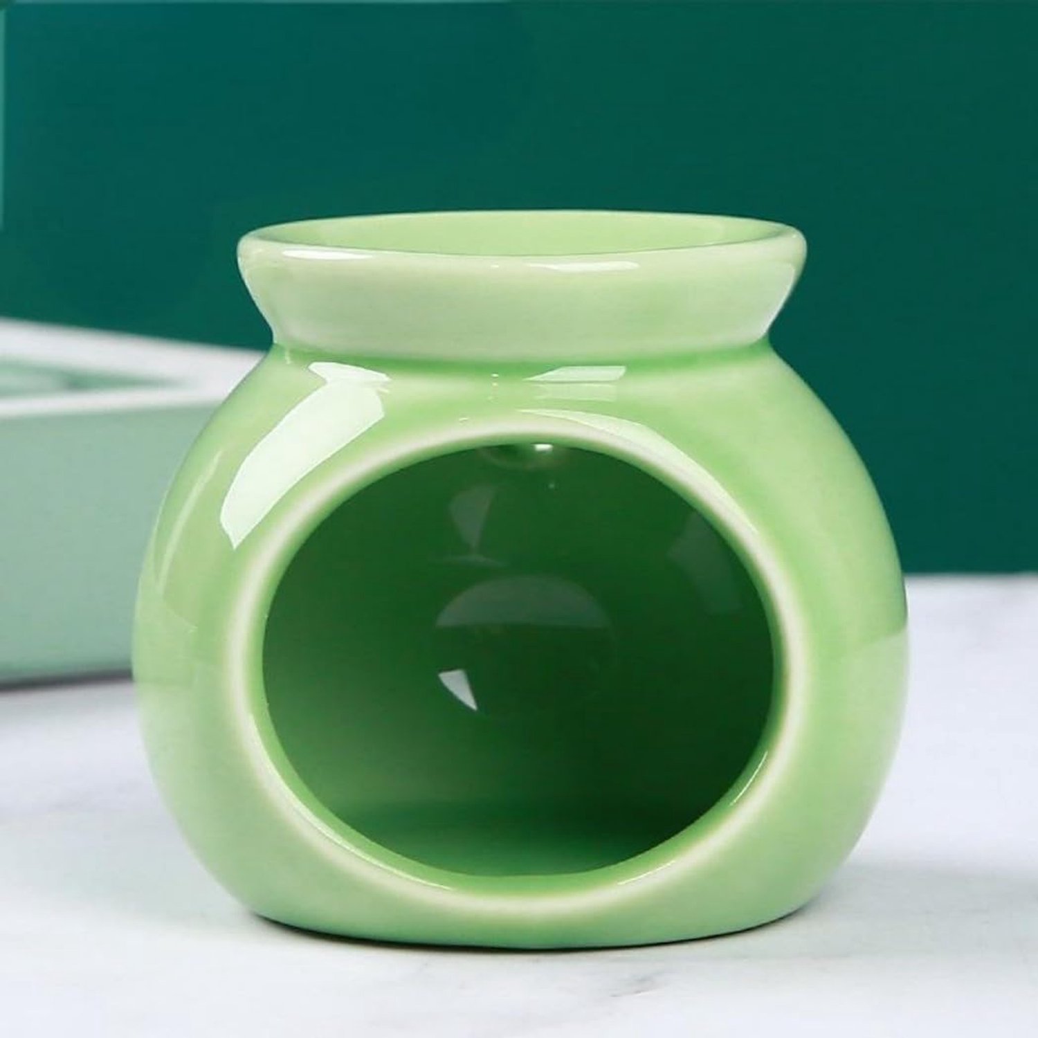 Aroma Lamp 6,5 cm - Keramisch Theelichthouder - Groene Wax Melt Burner - Creëer een Sfeervolle Aromatherapie - Vemera