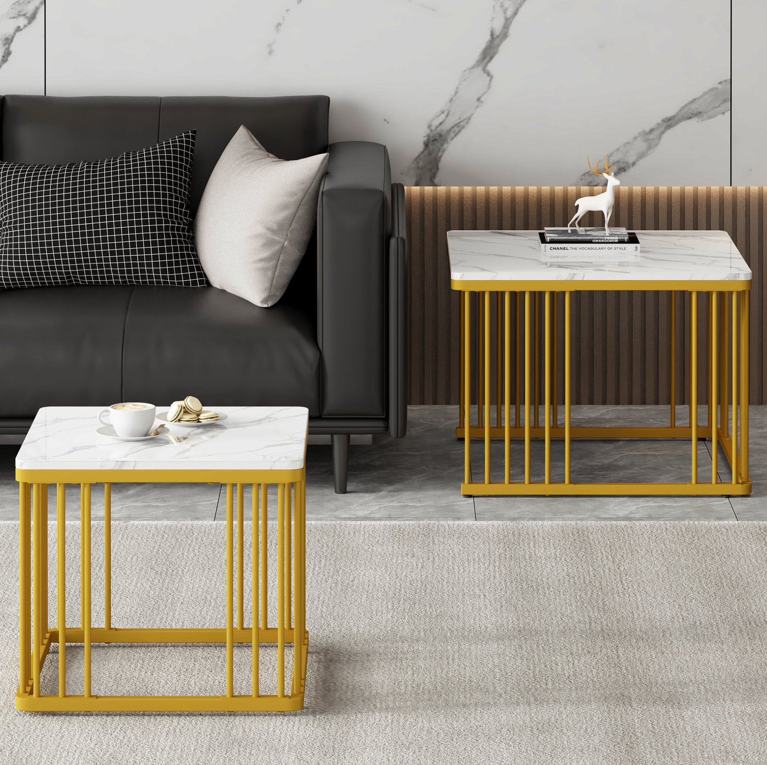 CHICFURN Salontafel - Set van 2 - Nestbaar - Vierkant - Wit