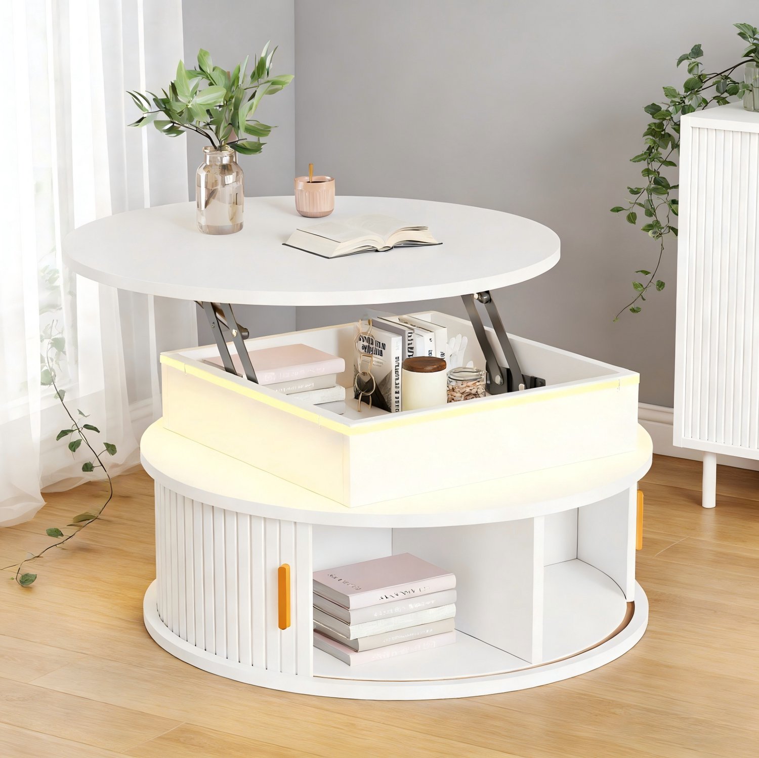 CHICFURN Salontafel 75 cm - Hoogte verstelbaar - Ronde vorm - Woonkamer - MDF - Wit