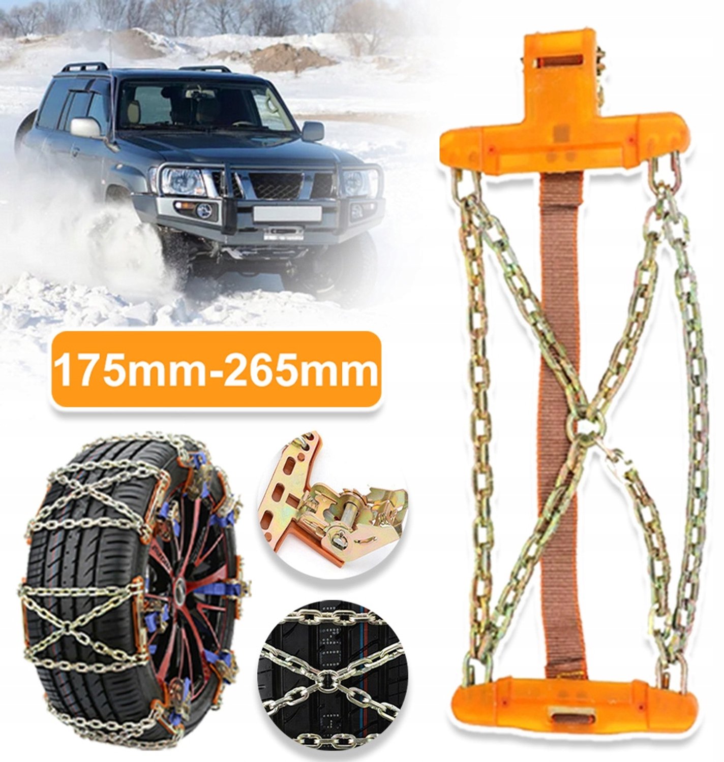 Antislip Sneeuwkettingen Universeel 175-265mm - Winterbanden Kettingen met Grijpschachten voor Extra Grip - Bestand tegen Sneeuw IJs Modder - Voor Auto SUV Bestelwagen productafbeelding
