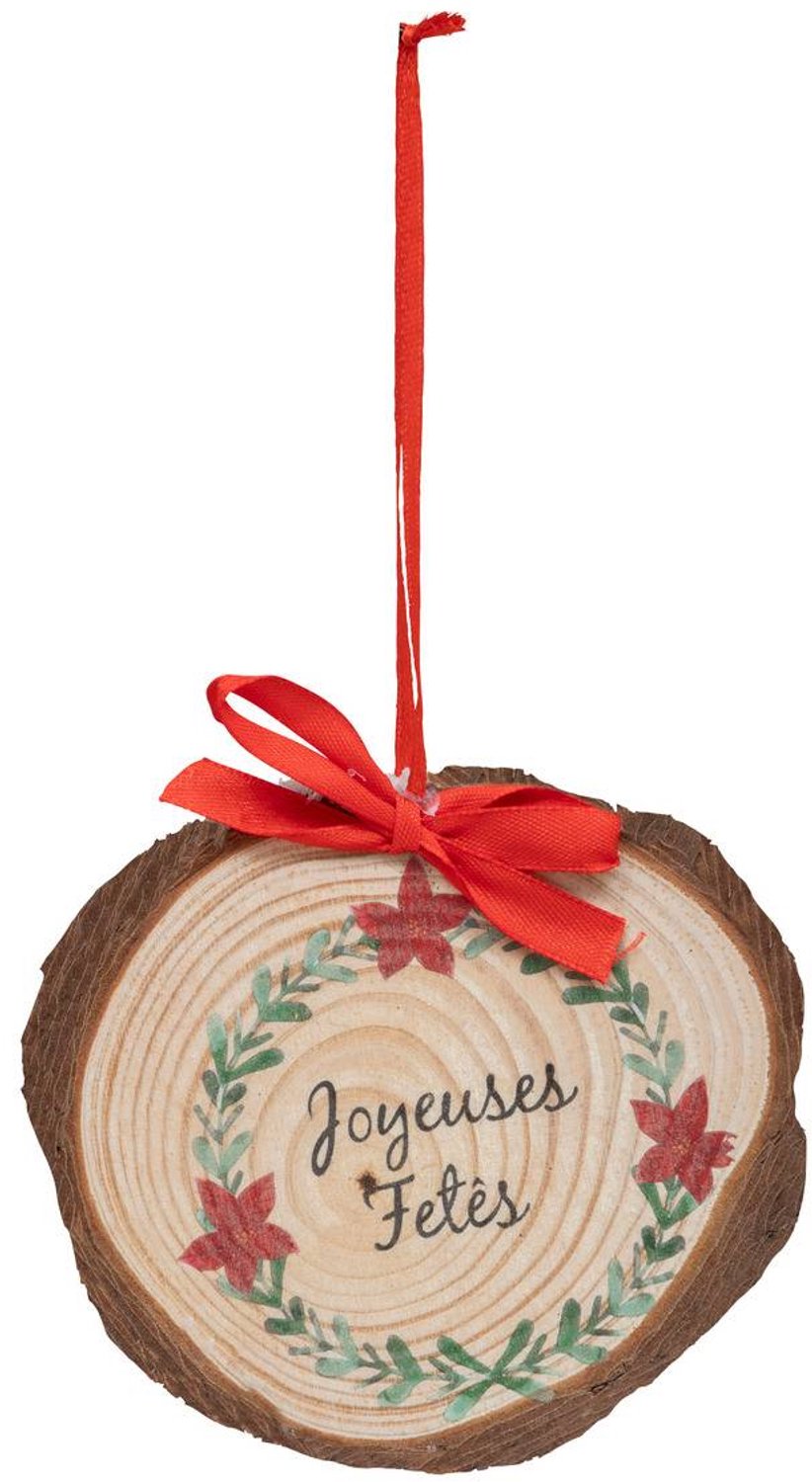Feeric lights & Christmas Kerstfiguurtje van hout in de vorm van een blokje met strik, diameter 9 cm Rouge