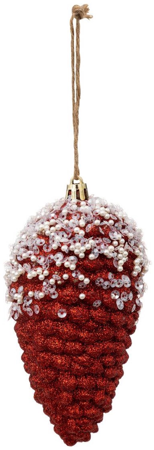 Feeric lights & Christmas Kerstkistje van kunststof met rode dennenappels, 13 cm Rouge