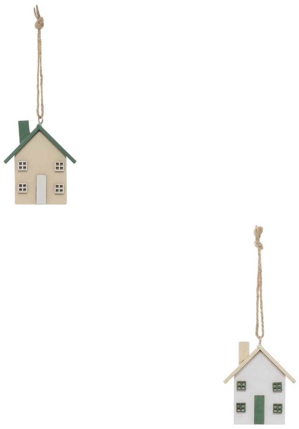Feeric lights & Christmas Set van 2 zelfgemaakte kerstboomhangers van wit en groen hout, 7 cm Multicolore