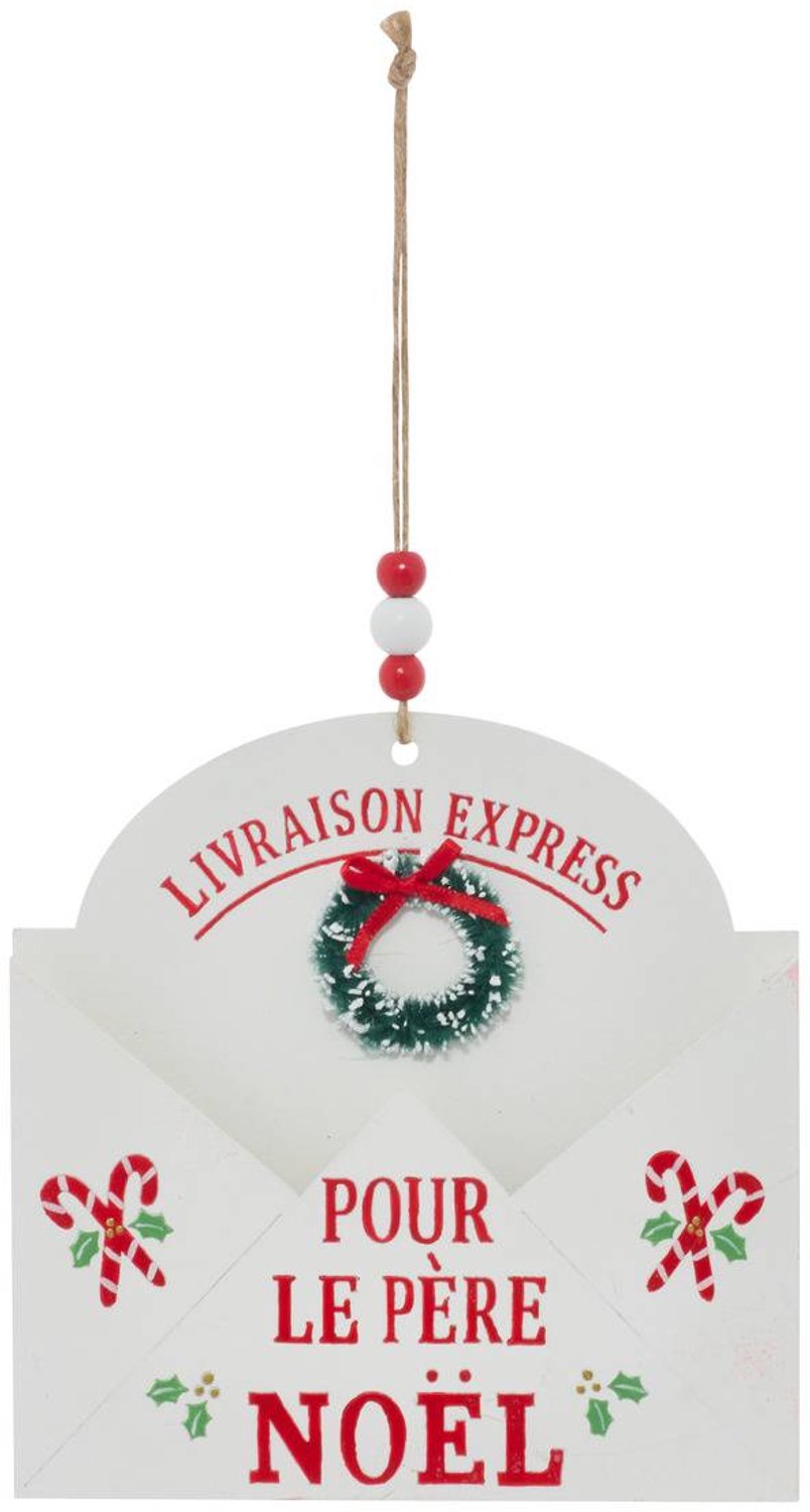 Feeric lights & Christmas Hangversiering in de vorm van een dennenboom met de letters 'Kerstman', van rood en wit hout, 16 cm
