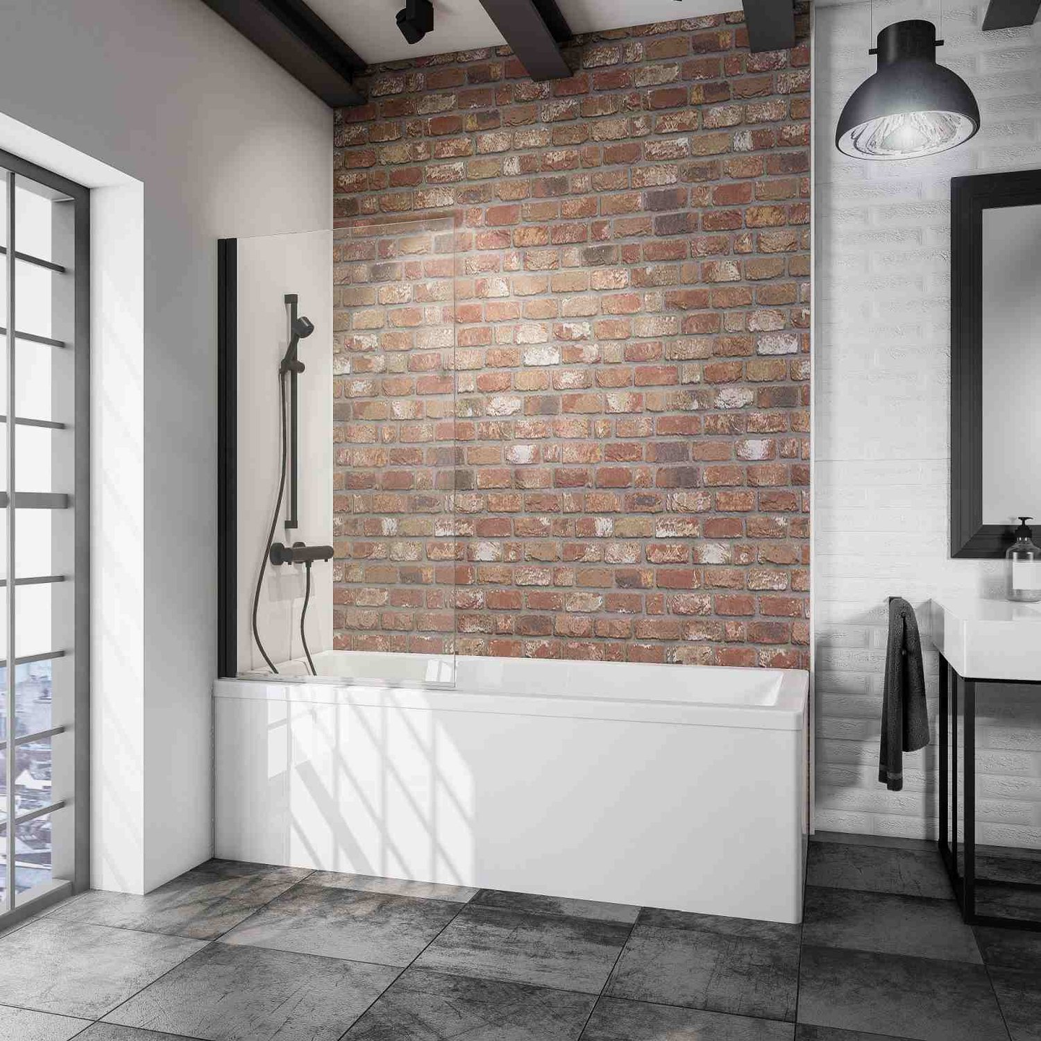 Badwand Schulte 70x130 Cm - Draaibaar - Opvouwbaar Scherm - Veiligheidsglas Helder 5 Mm - Zwart