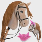 Hobby Horse Land Hobbyhorse Perlino Crème Paard - Maat A3 (L) - Met Hoofdstel en Roze Vliegenkap - Vurige Manen