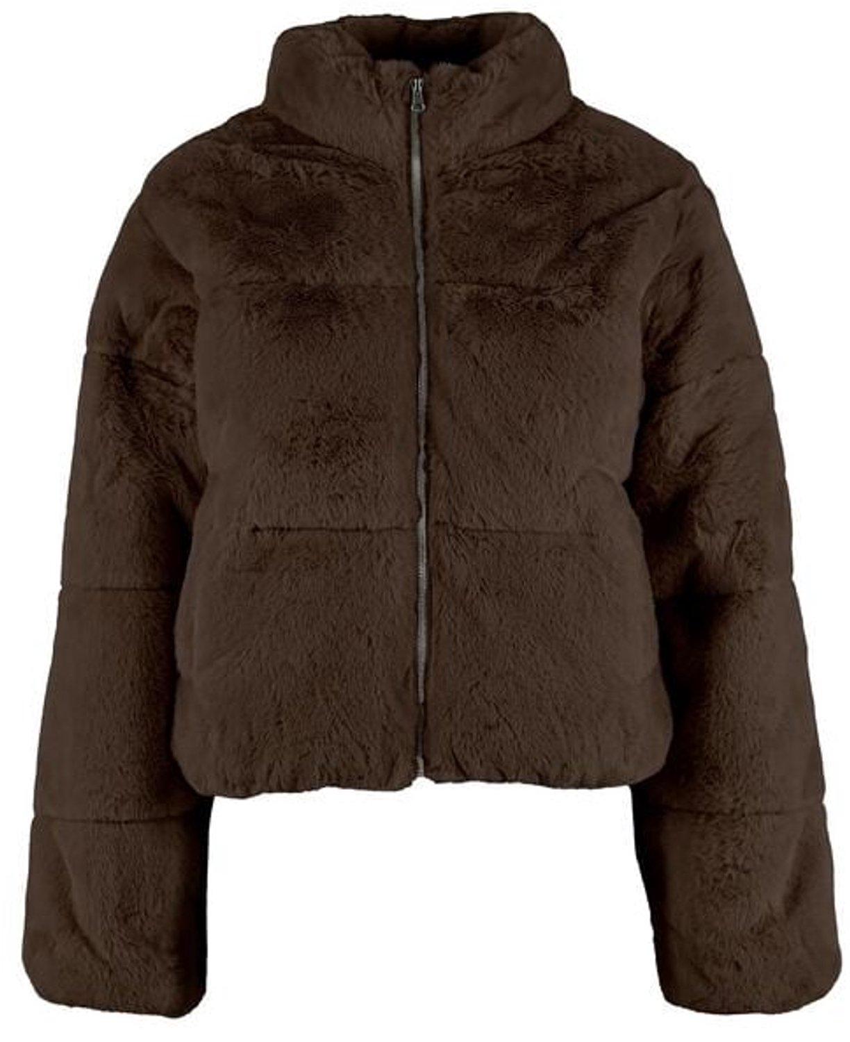 Urban Classics Ladies Short Faux Fur Puffer Jacket Dames Tussenseizoensjas – XL Bruin