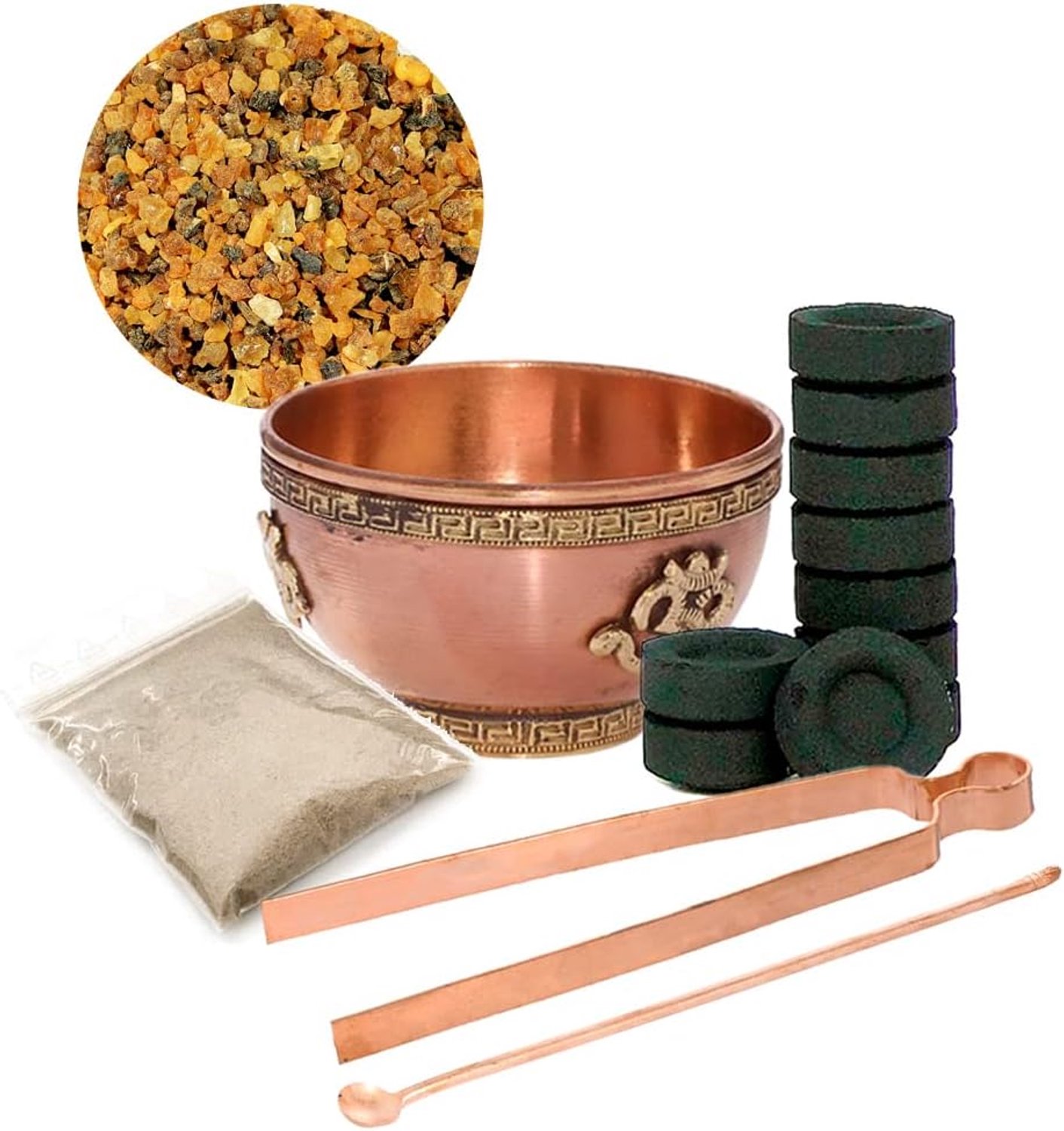 Set Rookaccessoires: Messing Schaal, Kooltjes, Zand, Tang & Lepel
