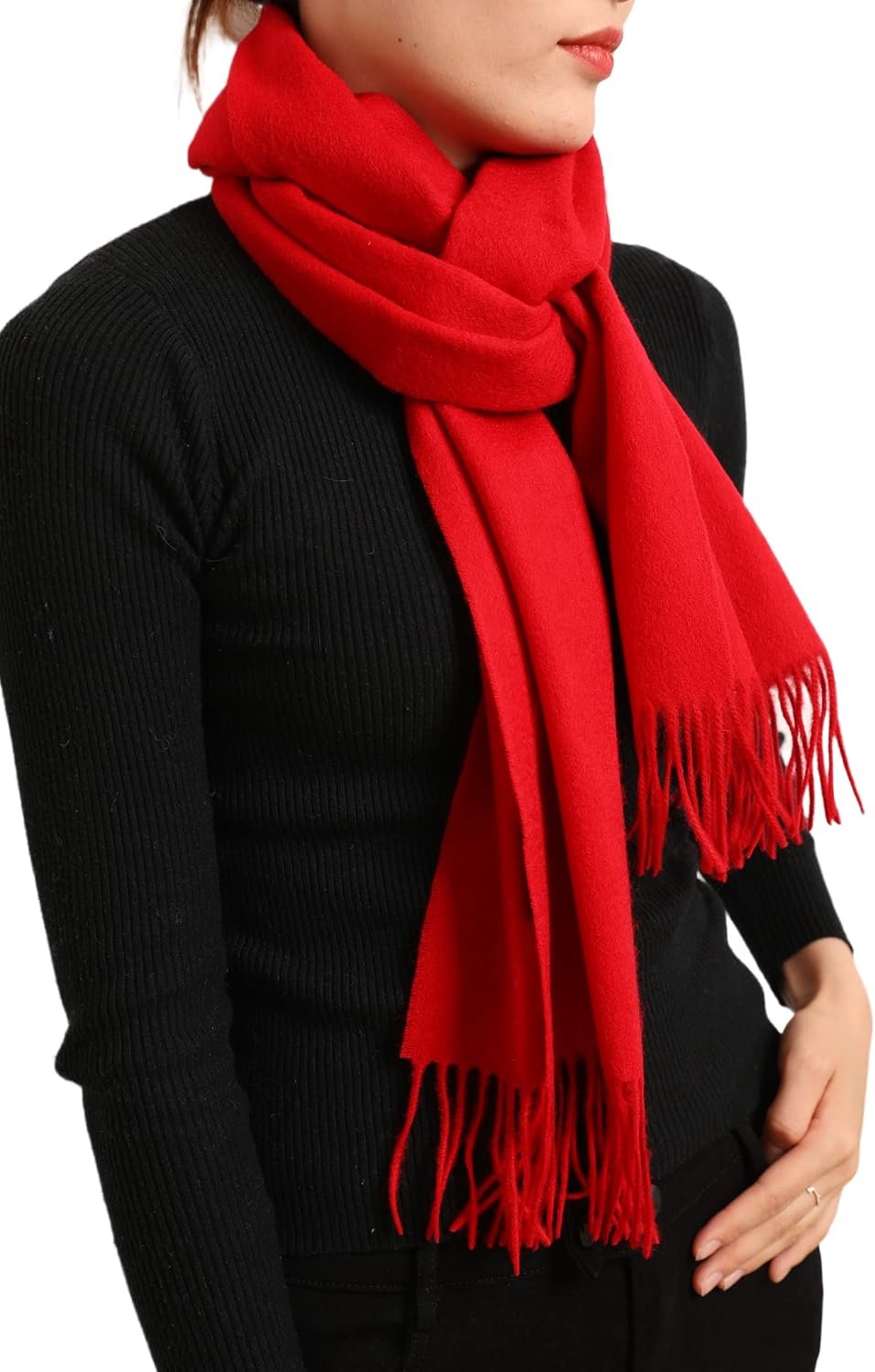 Zachte Wollen Sjaal Effen met Franjes - Herfst Winter Unisex
