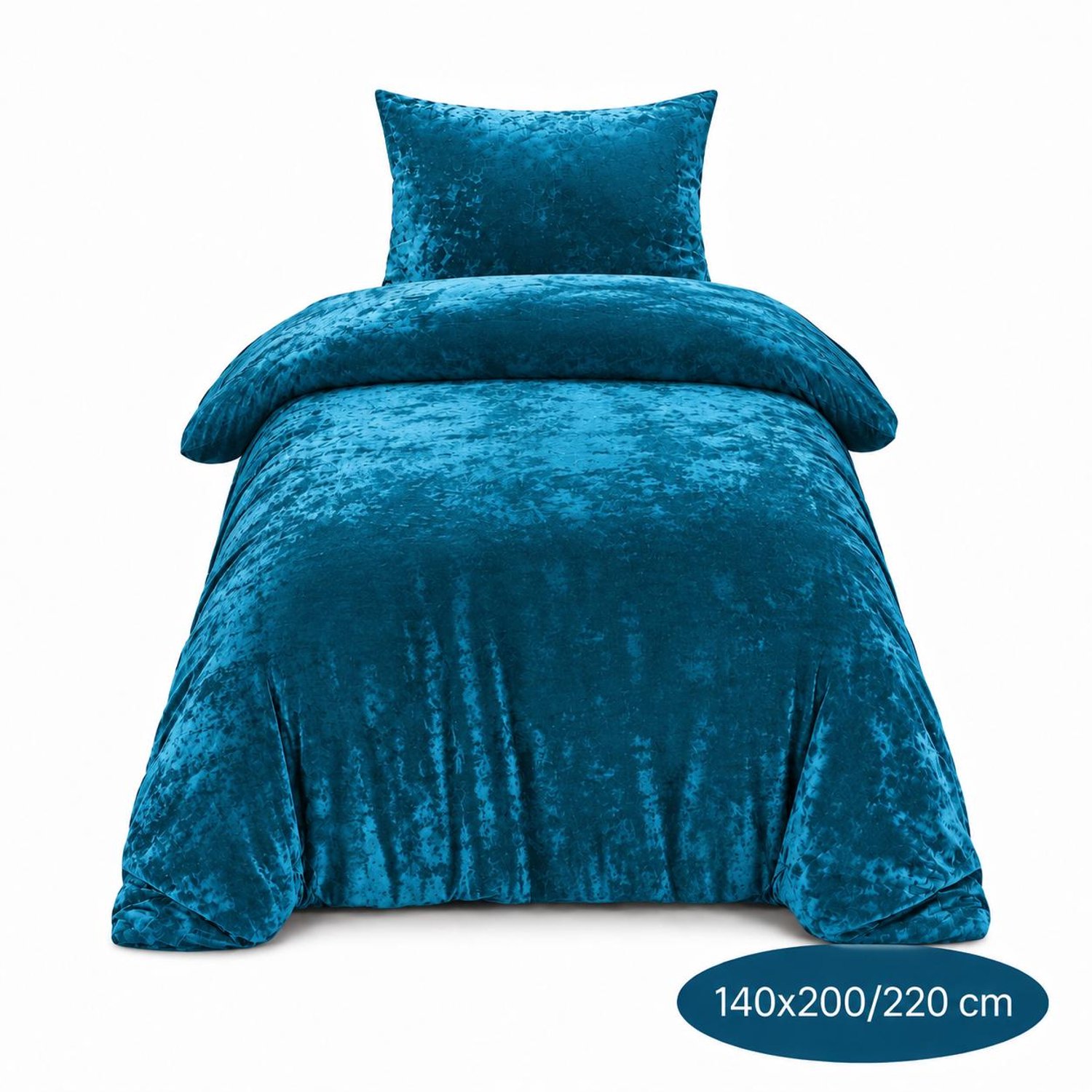 Roden Blue - Crushed Velvet Dekbedovertrek - 140x200/220 - Eenpersoons - petrol - Luxe Velours - Extra Zacht - Incl 1 Kussensloop