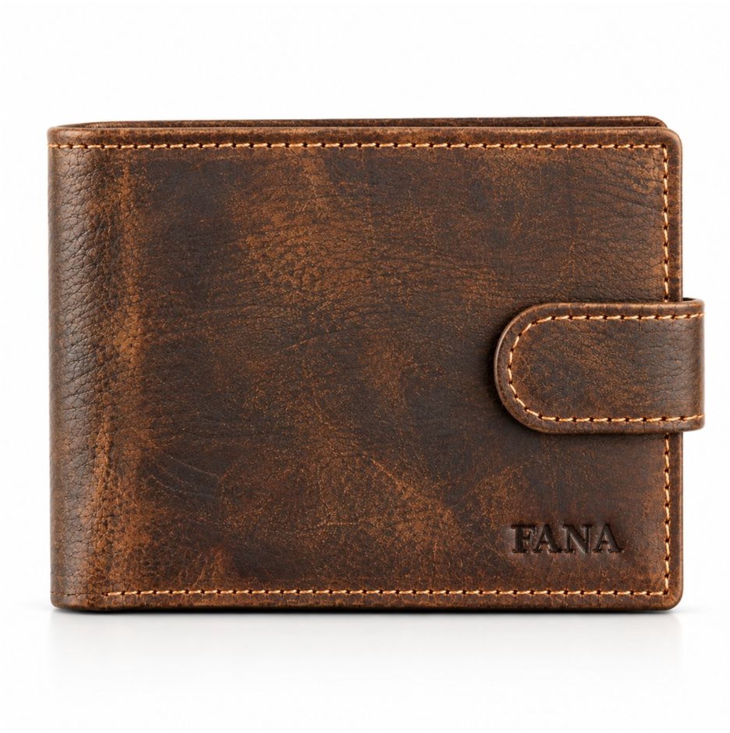Fana Bags® Kleine Heren Portemonnee Bruin - Hunter Leer - Leren Billfold - Compacte Portemonnee - Kerstcadeau