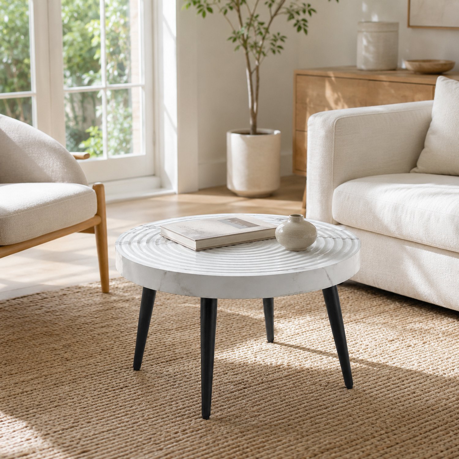 CHICFURN Bijzettafel - verstelbare voetdoppen - rond - wit en zwart