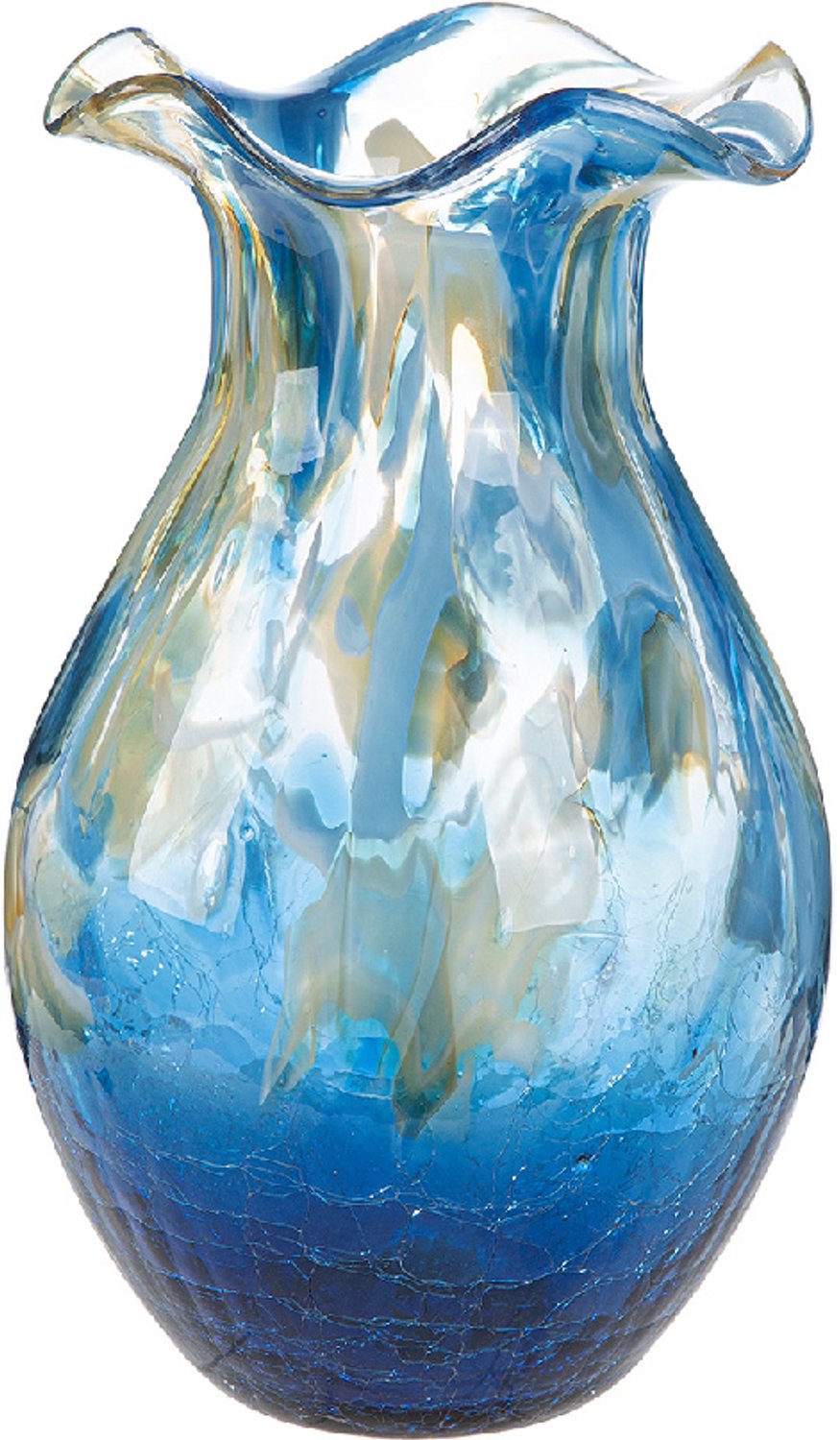 Handgemaakte Glazen Vaas Ocean Life 16x28 cm Beige/Crème/Blauw – dia meter opening 7.2 cmSpecial by Rawa