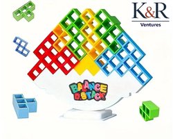 K&R Ventures® BalanceD. Stack Toren – 64 Delige Stapel & Evenwichtstoren – Balans Toren – Montessori Educatief Speelgoed – Tetris Tower Bouwset – Gezelschapsspel voor Kinderen & Volwassenen – Balansspel
