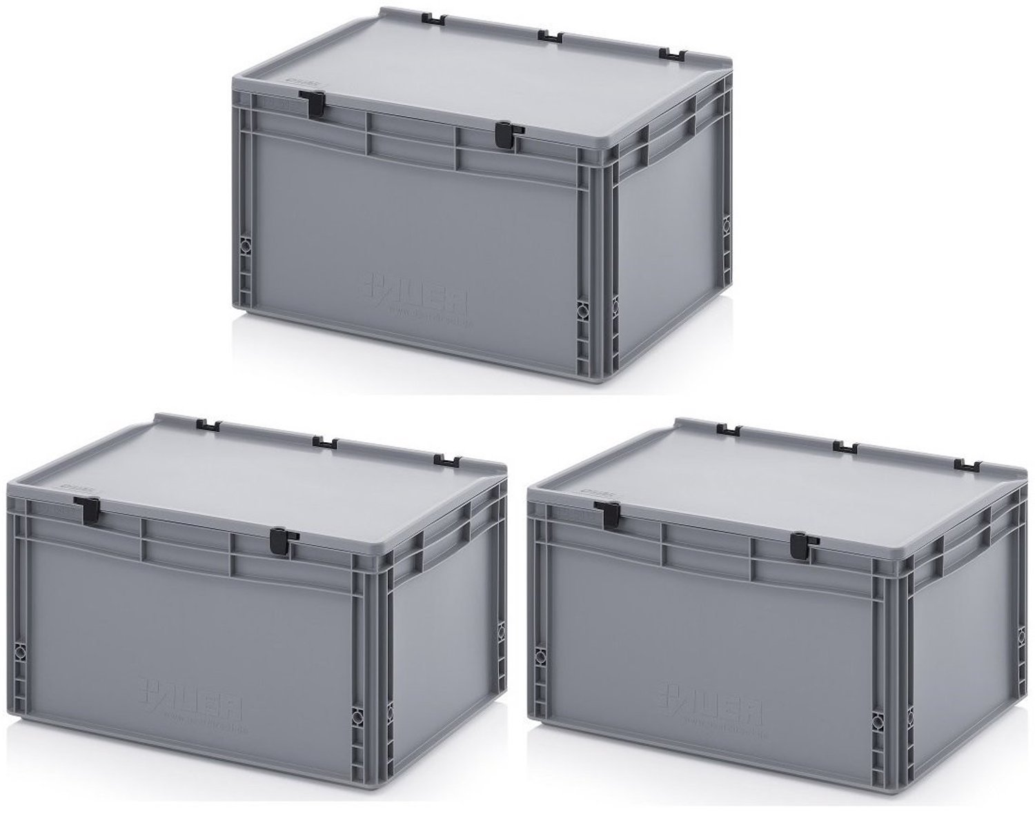 Eurocontainer 60 x 40 x 33.5 cm met Scharnierdeksel - Set van 3