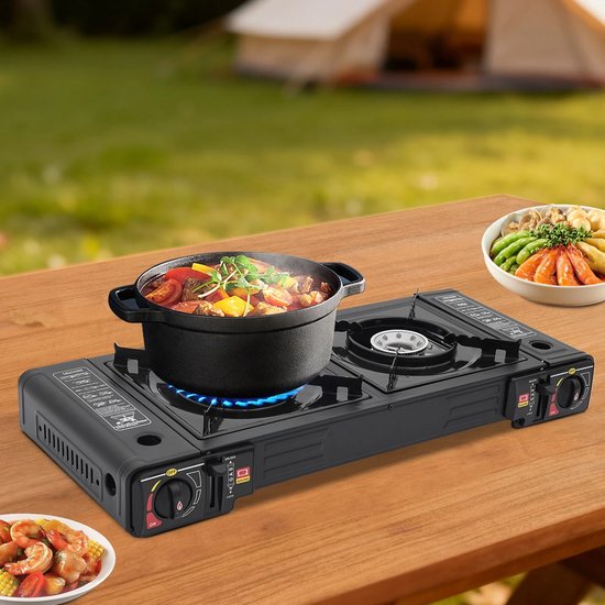 Seth Select Camping Gasfornuis - 2-Pits – Draagbaar Gasstel met Bakplaat – 2,5 kW – Automatische Ontsteking – Butaan & LPG – Draagtas — afbeelding 5