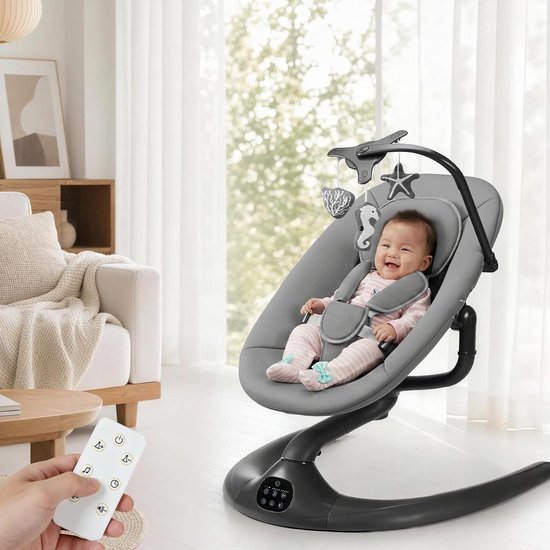 Elektrische babywieg - Babyschommel met Hangende Speeltjes - PP ijzeren Buis - Donkergrijs — afbeelding 2