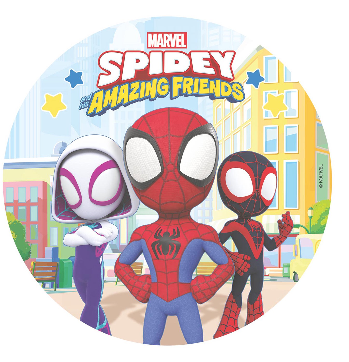 DEKORA - Eetbare ouwel schijf Spidey en zijn geweldige vriendjes 20 cm
