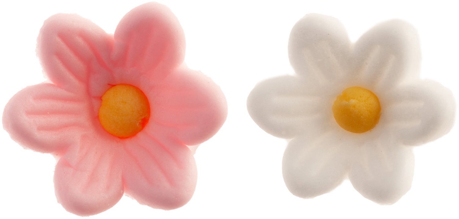 DEKORA - 14 Suikerdecoraties roze en witte madeliefjes 2,5 cm