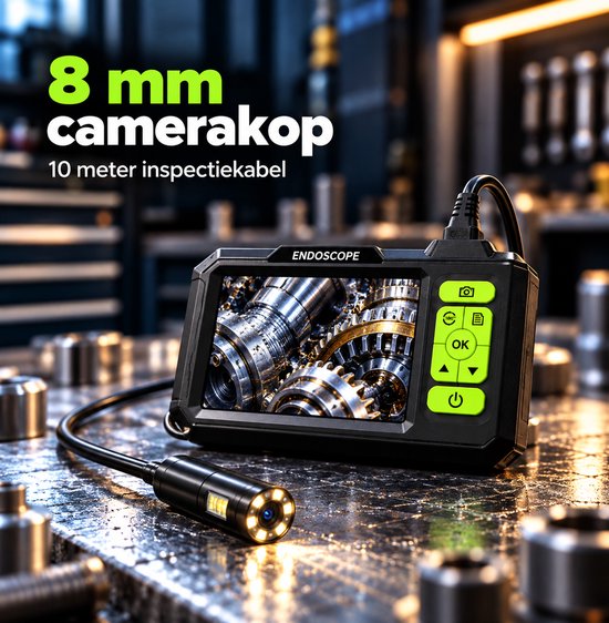 Endoscoop met 4,3-inch scherm en 10 meter kabel met 8 mm camerakop met LED-verlichting.
