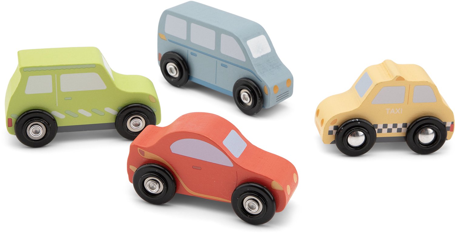 Woet® Houten Voertuigenset - 4 Speelgoed Auto's - Mini Speelgoedvoertuigen - Vanaf 18 Maanden