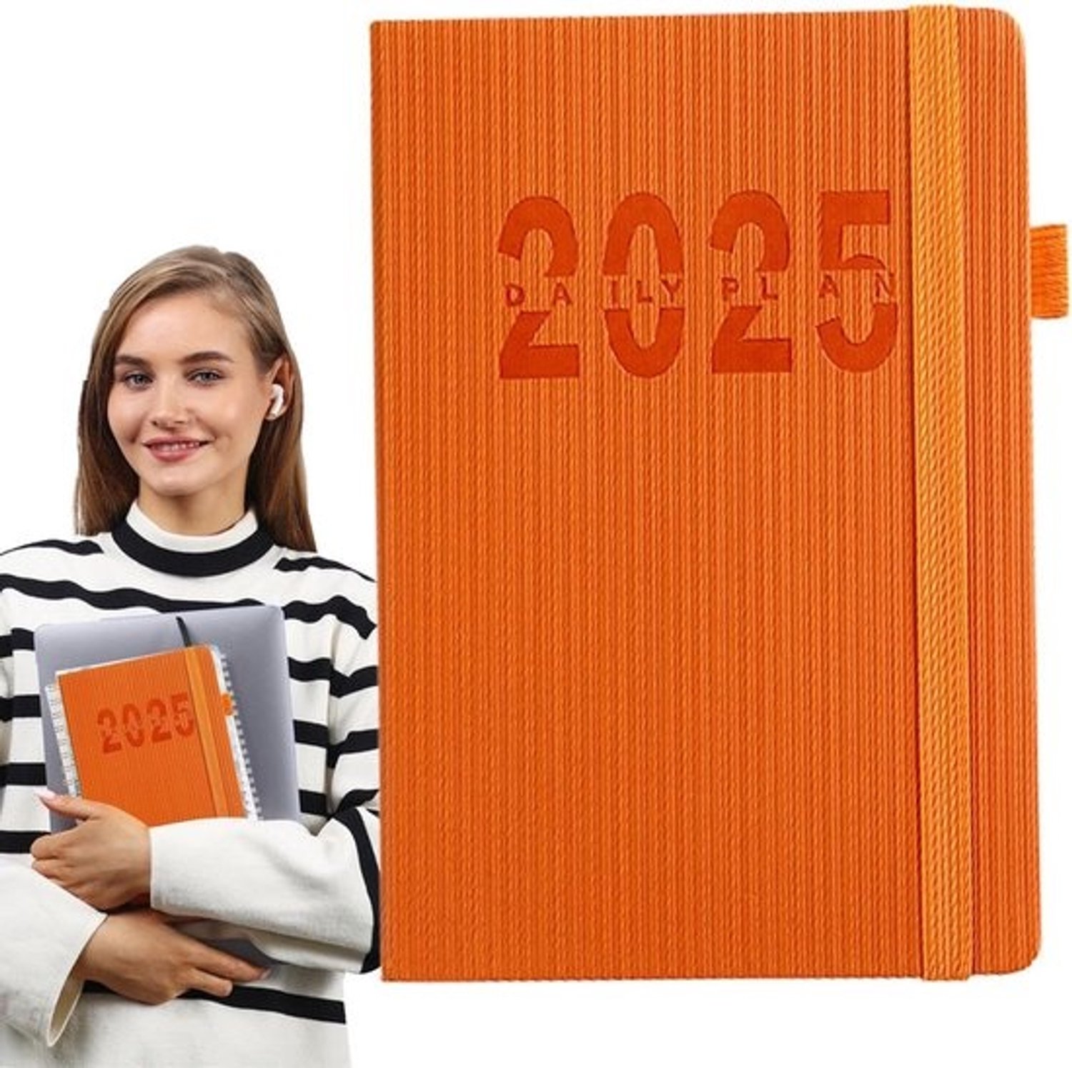 Agenda A5 2025 - Notitieblok en planner - Dagelijks plannen - Kleurrijke zijtabbladen - 22 x 15 x 2.5 cm - Oranje