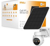 Imou Cell PT 2K beveiligingscamera met zonnepaneel en productverpakking met 3MP aanduiding.