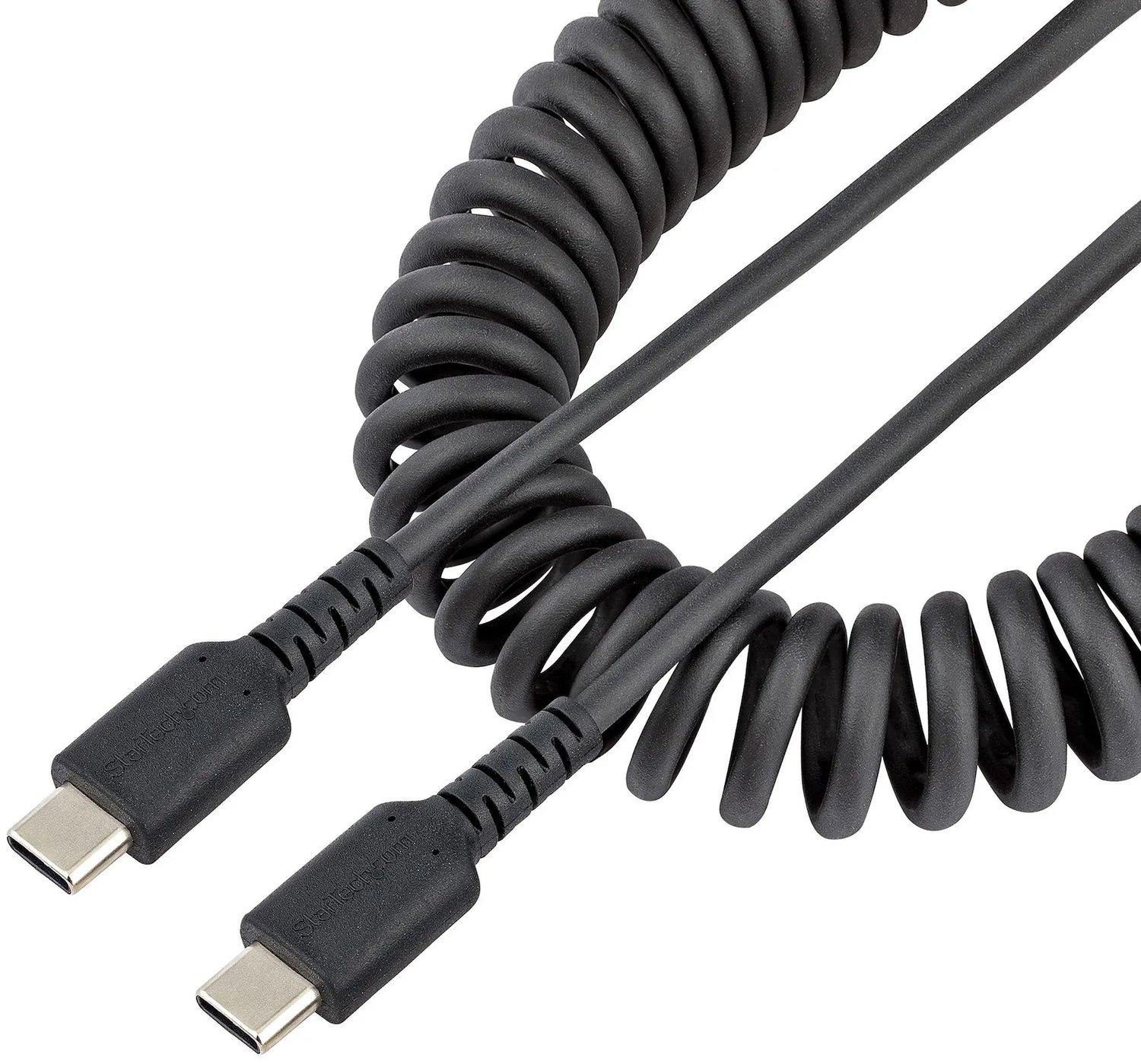 StarTech.com 1m USB-C Laadkabel, Robuuste Fast Charge & Sync Type C Spiraalkabel, 60W (3A) PD, USB 2.0, TPE Mantel en Aramidevezels - Zwarte USB Oplaadkabel