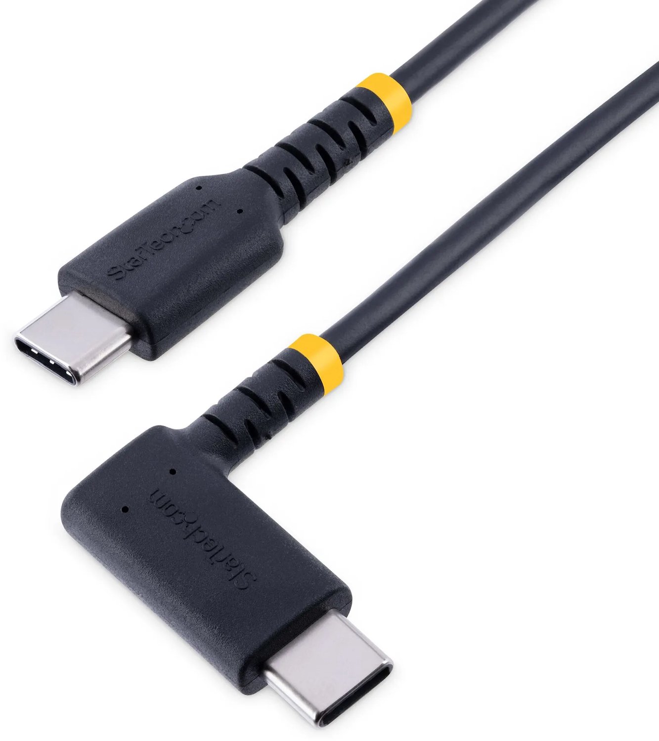 StarTech.com 1m USB-C Laadkabel, Robuuste Haakse Fast Charge & Sync Type C Kabel, 60W (3A) PD, USB 2.0, TPE Mantel en Aramidevezels - Zwarte USB Oplaadkabel