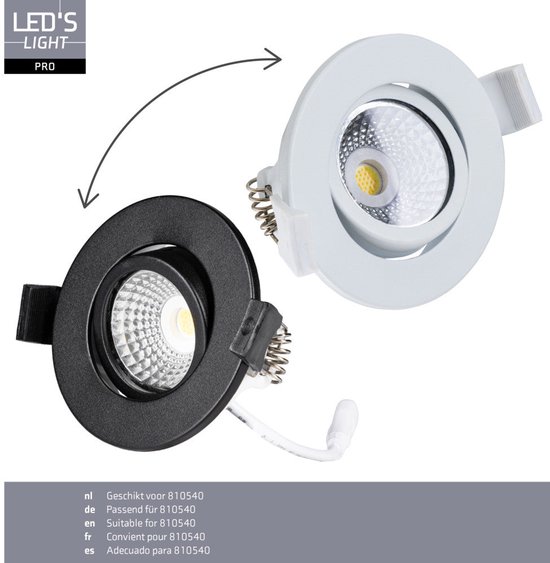 LED'S LIGHT PRO inbouwspot getoond in wit en met zwarte magnetische rand voor model 810540.