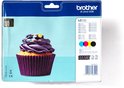 Brother LC123 inktcartridge verpakking met afbeelding van een cupcake met paarse glazuur.