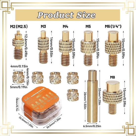 Set van 12 Stuks Melting Draad en Messing Lood Tips voor 3D Draad Invoegen en Soldeerwerk, Geschikt voor M2 tot M8 Draadverbindingen — afbeelding 5