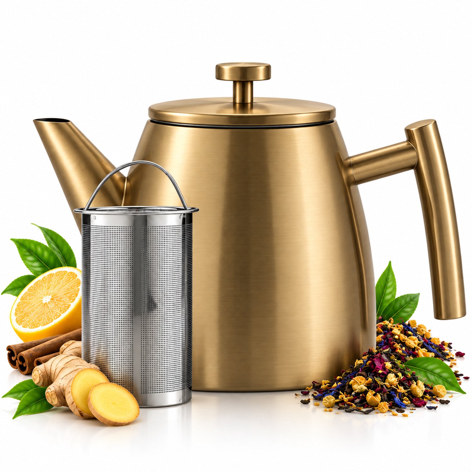 Bol.com Vaja® Theepot Juliette Goud - Theepot - Theepot met filter - Theekan - Theepot Dubbelwandig - RVS Theekan - Inhoud 1.2 L... aanbieding