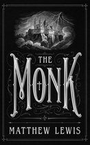 Boekomslag van The Monk door Matthew Lewis, met illustratie van een gotisch kasteel op een rots onder bliksem.